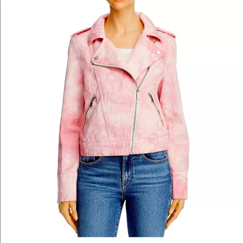 Ty dye pink denim Moto jacket by Bagatelle